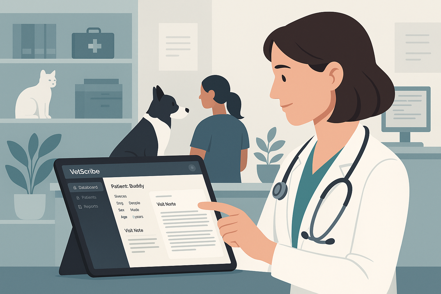 SwiftVet - Veterinarian using AI-powered veterinary notes system with patient